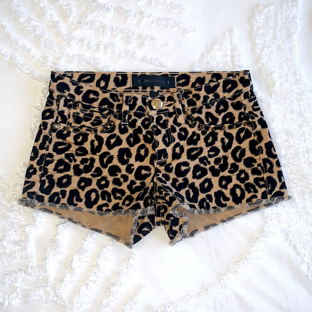 Juicy Couture Girls Leopard Gold Spiked Shorts